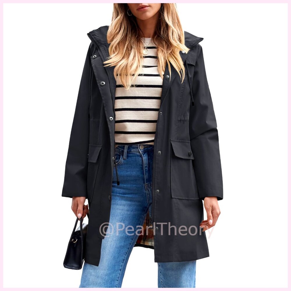 Waterproof Rain Jacket Long Raincoat Hooded Windbreaker Trench Coat